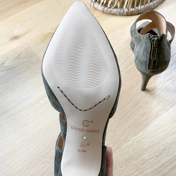 CORSO COMO Women's Green Suede Crossover Strap Zip Heel Pointed Toe Pumps sz 6.5 - Picture 8 of 9